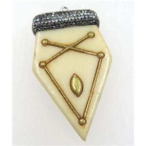 white resin arrowhead pendant paved rhinestone, approx 40-65mm