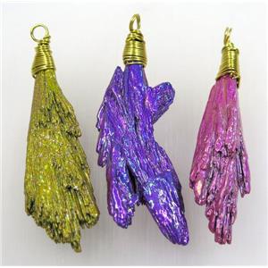 kyanite pendant, freeform, Electroplated, mix color, approx 10-40mm