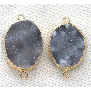 natural gray agate druzy connector, oval, gold plated, approx 15-20mm