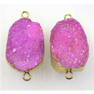 pink druzy quartz connector, freeform, gold plated, approx 15-35mm