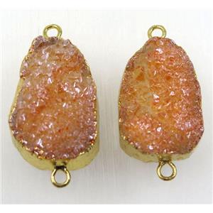golden champagne druzy quartz connector, freeform, gold plated, approx 15-35mm