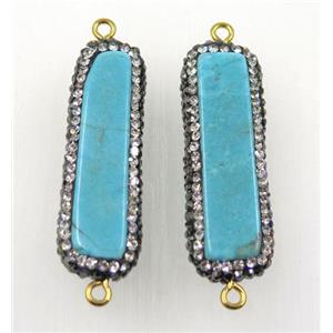 blue turquoise connector paved rhinestone, rectangle, approx 10-35mm