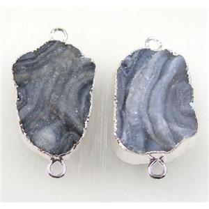 solar agate druzy connector, freeform, silver plated, approx 15-33mm