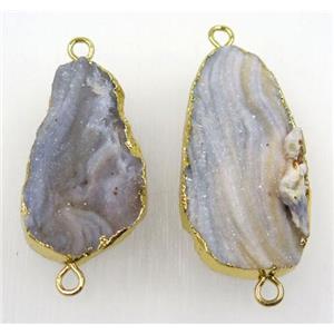 solar agate druzy connector, freeform, gold plated, approx 15-33mm