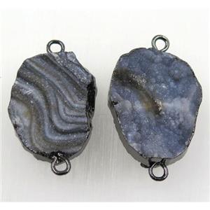 druzy solar agate connector, freeform, black plated, approx 15-33mm