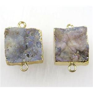 solar agate druzy connector, square, gold plated, approx 15x15mm