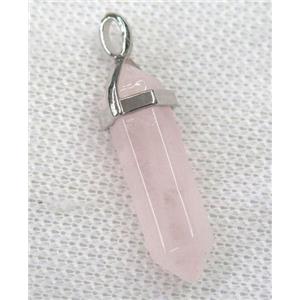rose quartz bullet pendant, pink, approx 10-30mm