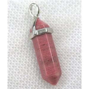 pink Rhodonite bullet pendant, approx 10-30mm