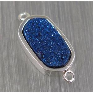 blue druzy quartz connector, oval, silver plated, approx 10-16mm