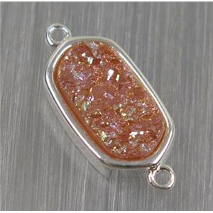 orange druzy quartz connector, oval, silver plated, approx 10-16mm