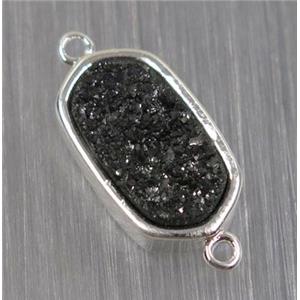 black druzy quartz connector, oval, silver plated, approx 10-16mm