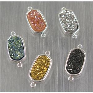 druzy quartz oval connector, mix color, silver plated, approx 10-16mm