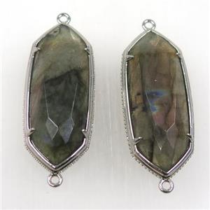 labradorite connector, faceted oval, platinum plated, approx 17-40mm