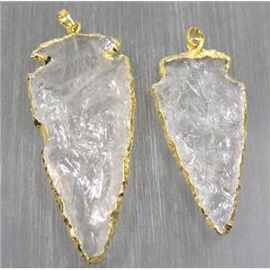 hammered Clear Quartz Arrowhead pendant, gold plated, approx 60-80mm