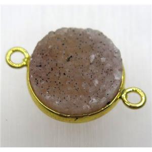 druzy agate connector, flat-round, gold plated, approx 16mm dia