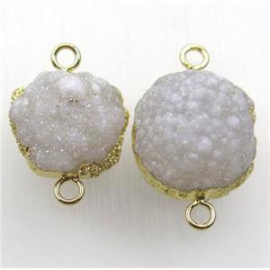 white AB-color druzy quartz connector, gold plated, approx 14-22mm