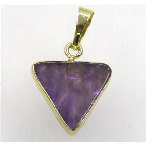 purple Amethyst triangle pendant, gold plated, approx 16x16x16mm