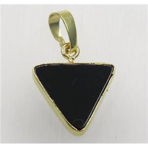 black agate triangle pendant, gold plated, approx 16x16x16mm