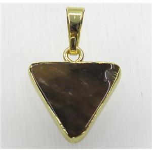 yellow tiger eye stone triangle pendant, gold plated, approx 16x16x16mm