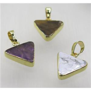 mix gemstone triangle pendant, gold plated, approx 16x16x16mm