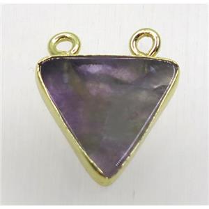 purple Amethyst triangle pendant with 2loops, gold plated, approx 16x16x16mm