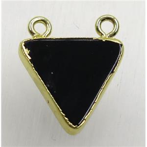 black agate onyx triangle pendant with 2loops, gold plated, approx 16x16x16mm