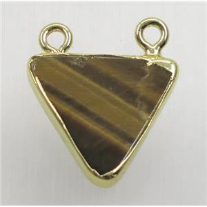 yellow tiger eye stone triangle pendant with 2loops, gold plated, approx 16x16x16mm
