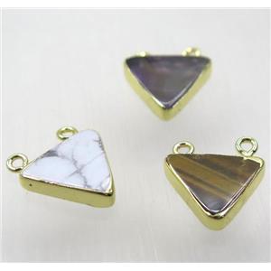 mix gemstone triangle pendant with 2loops, gold plated, approx 16x16x16mm