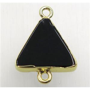 black onyx agate triangle connector, gold plated, approx 16x16x16mm