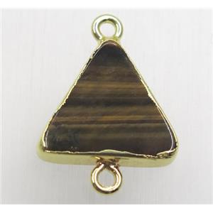 yellow tiger eye stone triangle connector, gold plated, approx 16x16x16mm