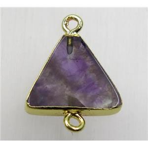 purple Amethyst triangle connector, gold plated, approx 16x16x16mm