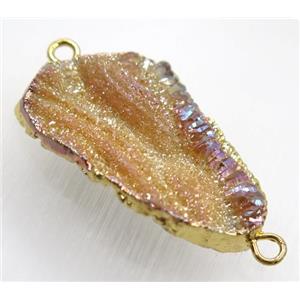 orange AB-color Solar Agate druzy connector, freeform, gold plated, approx 20-40mm