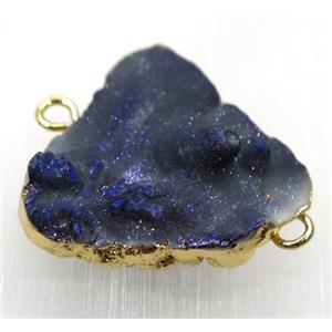 black Solar Agate druzy connector, freeform, gold plated, approx 20-40mm