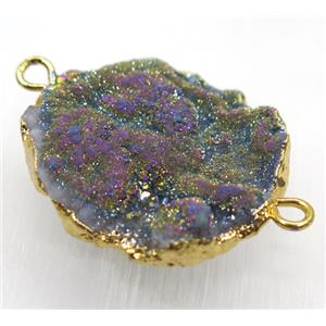 rainbow Solar Agate druzy connector, freeform, gold plated, approx 20-40mm