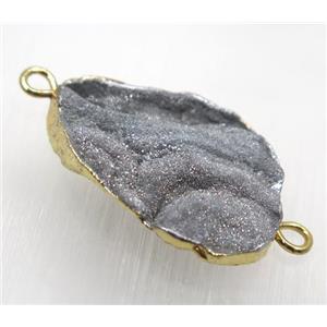 silver Solar Agate druzy connector, freeform, gold plated, approx 20-40mm