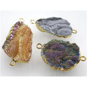 Solar Agate druzy connector, mix color, freeform, gold plated, approx 20-40mm