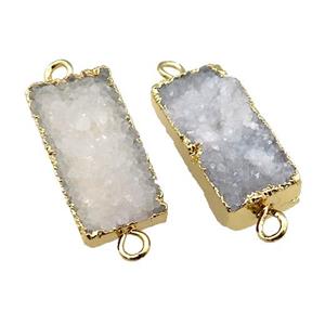 white druzy quartz connector, rectangle, gold plated, approx 10-26mm