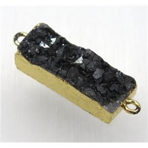 black druzy quartz connector, rectangle, gold plated, approx 10-26mm
