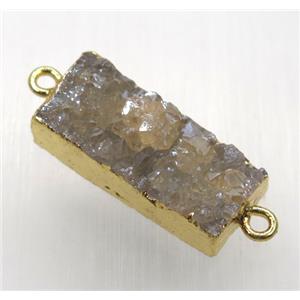 gold-champagne druzy quartz connector, rectangle, gold plated, approx 10-26mm