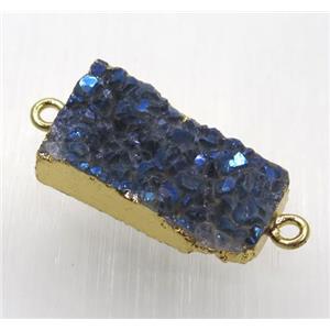 blue druzy quartz connector, rectangle, gold plated, approx 10-26mm