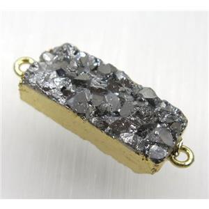 silver druzy quartz connector, rectangle, gold plated, approx 10-26mm
