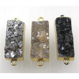 druzy quartz connector, mix color, rectangle, gold plated, approx 10-26mm