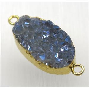 gray blue druzy quartz connector, oval, gold plated, approx 12-21mm