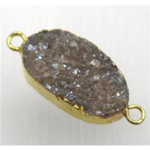 orange druzy quartz connector, oval, gold plated, approx 12-21mm
