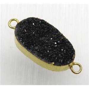 black druzy quartz connector, oval, gold plated, approx 12-21mm