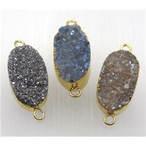 druzy quartz connector, mix color, oval, gold plated, approx 12-21mm