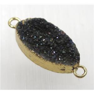 black druzy quartz Marquise connector, horse-eye, gold plated, approx 10-20mm