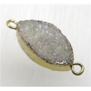white AB-color Druzy Marquise quartz connector, horse-eye, gold plated, approx 10-20mm