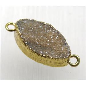 gold-champagne druzy quartz Marquise connector, horse-eye, gold plated, approx 10-20mm