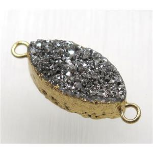 silver druzy quartz Marquise connector, horse-eye, gold plated, approx 10-20mm